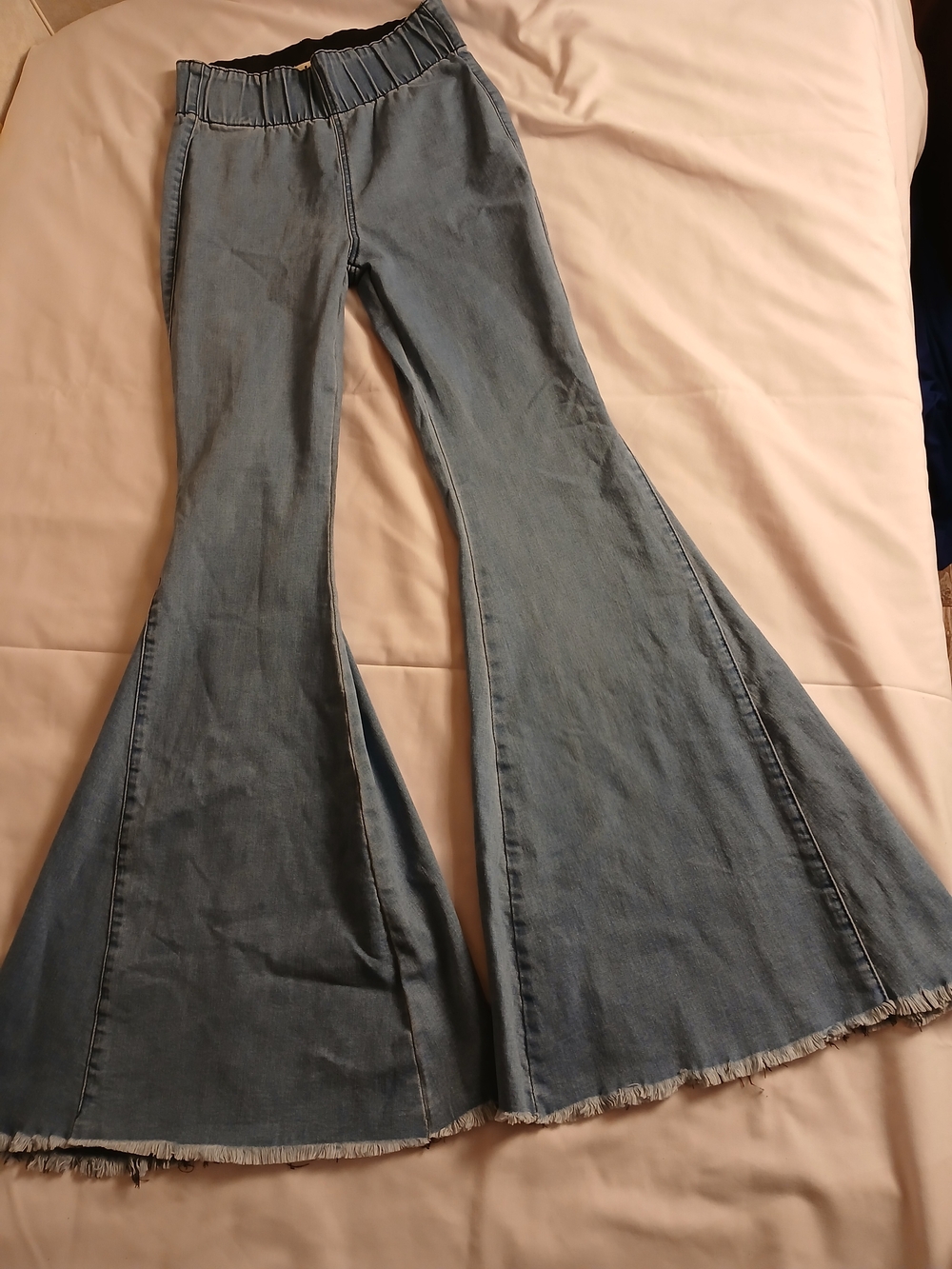 Three Bird Nest Light Blue Flare Jeans with Raw Fringe Hem